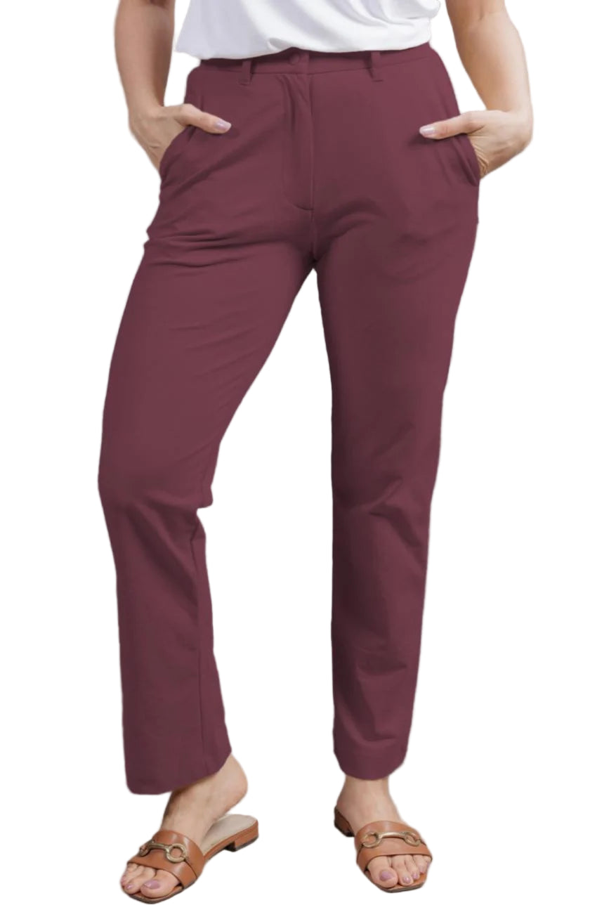 Women’s All Day Work Pants – SORONA® Stretch Trousers (220 GSM) (Sangria)