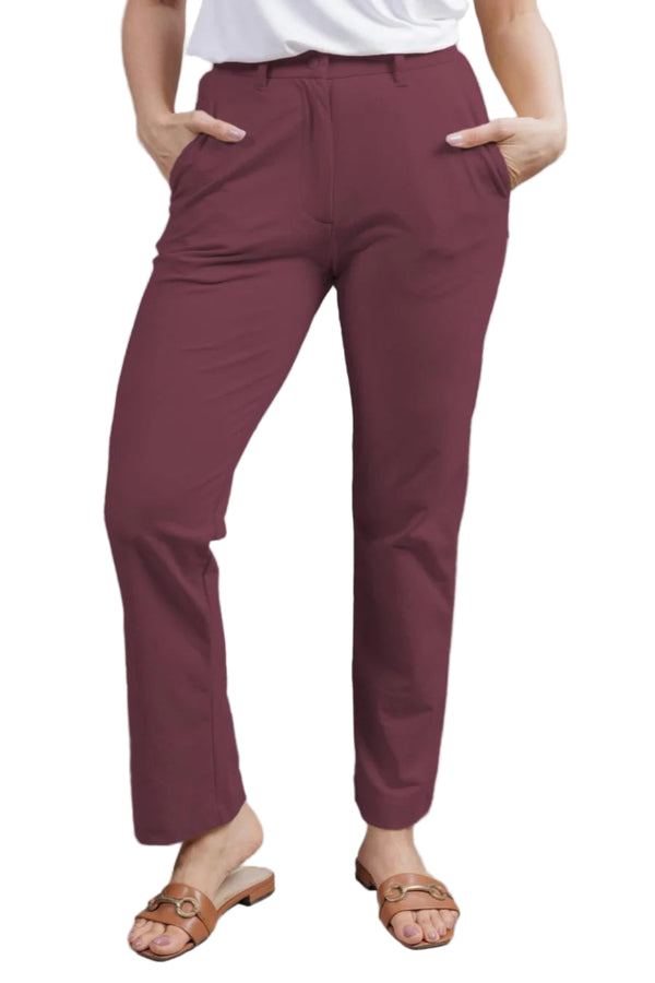 Women’s All Day Work Pants – SORONA® Stretch Trousers (220 GSM) (Sangria)