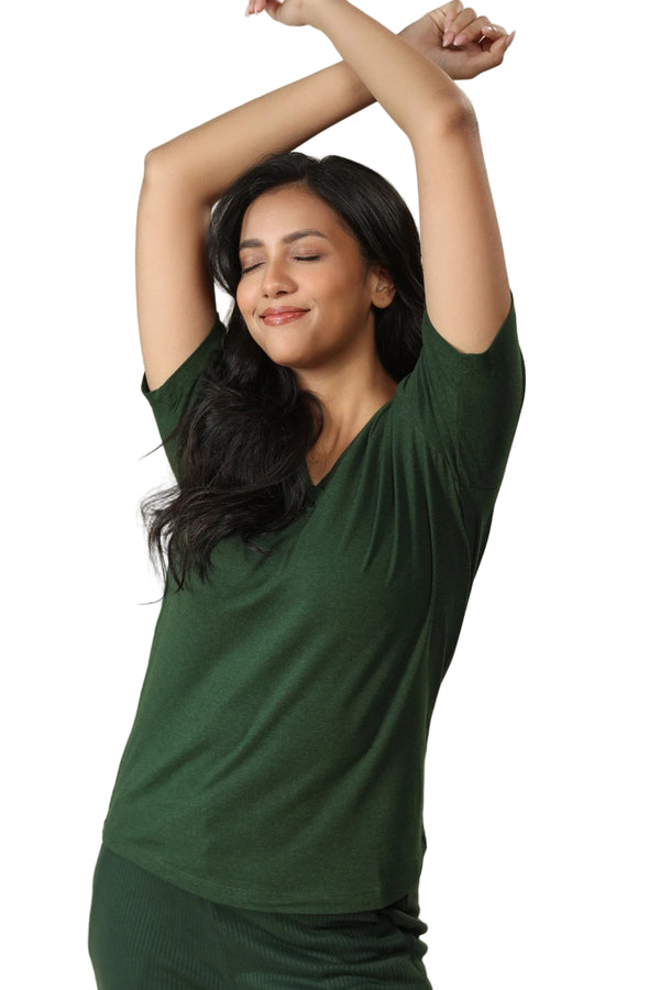 Bamboo V-Neck T-Shirt (Pine Green)
