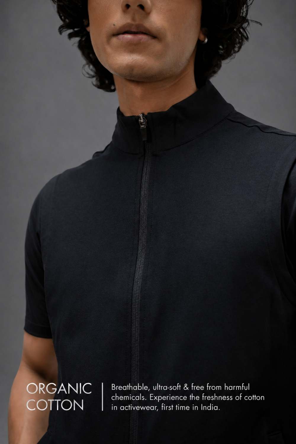 Organic Cotton Men's Sleeveless Jacket (Carbon Black)