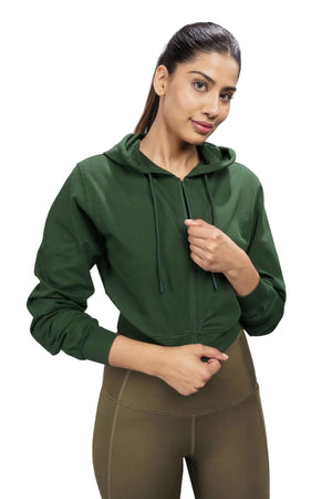 Women’s Cropped Hoodie – Organic Cotton (Pine Green)