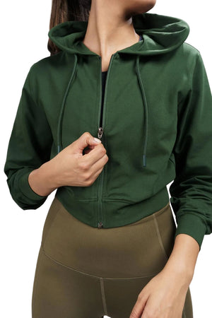 Women’s Cropped Hoodie – Organic Cotton (Pine Green)
