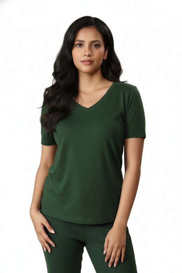 Bamboo V-Neck T-Shirt (Pine Green)