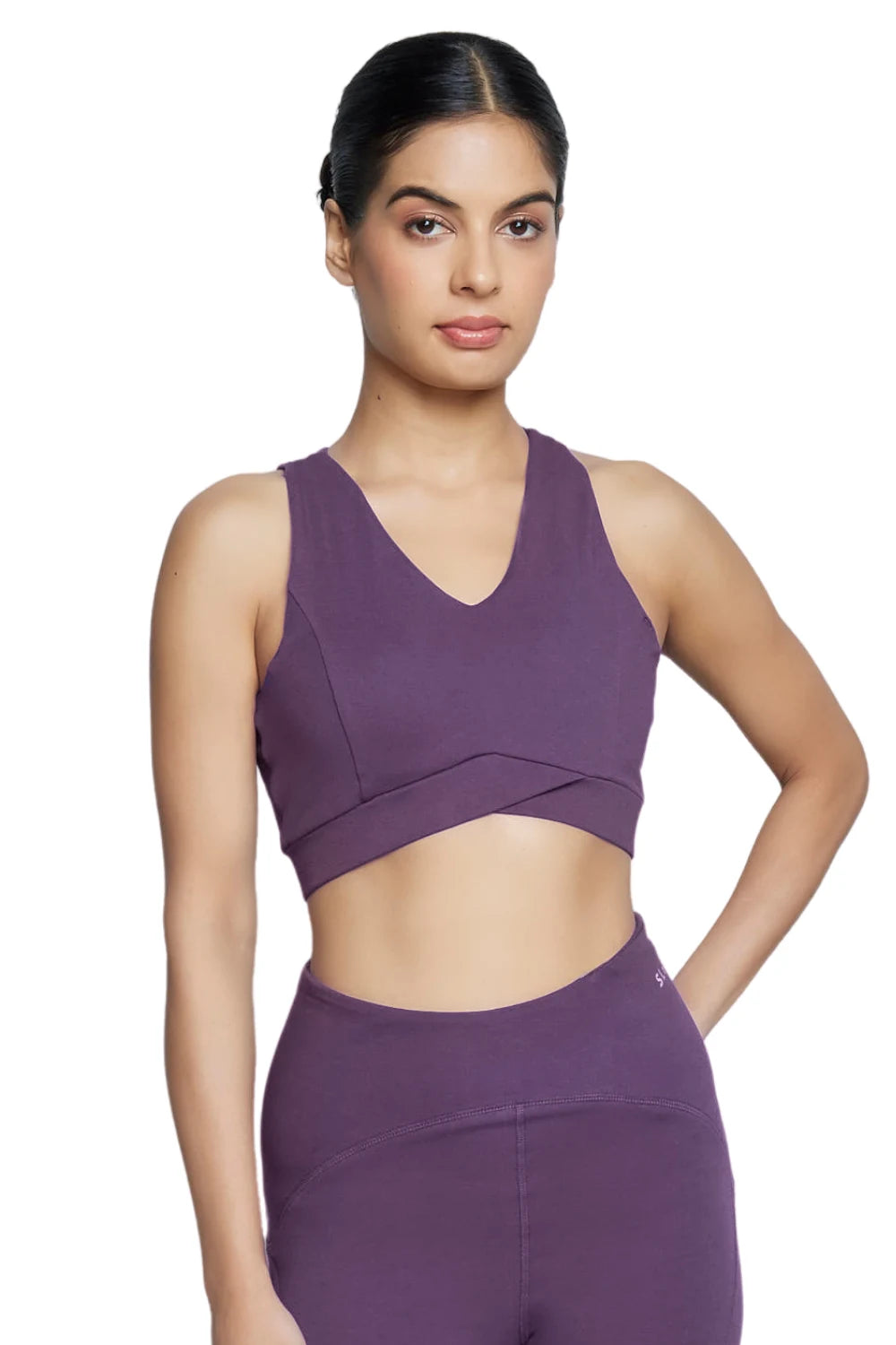 Organic Cotton V-Neck Sports Bra (Plum)