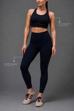 Organic Cotton Full Coverage Bra and High Waist Leggings Set (Midnight Navy)