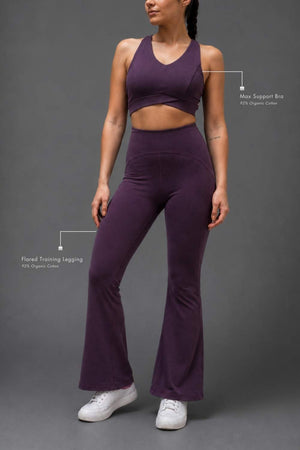 Organic Cotton Max Support Bra and Flared Leggings Set (Plum)