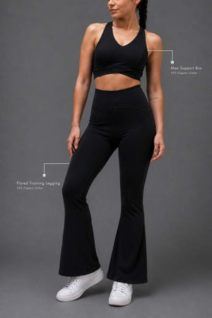 Organic Cotton Max Support Bra and Flared Leggings Set (Carbon Black)