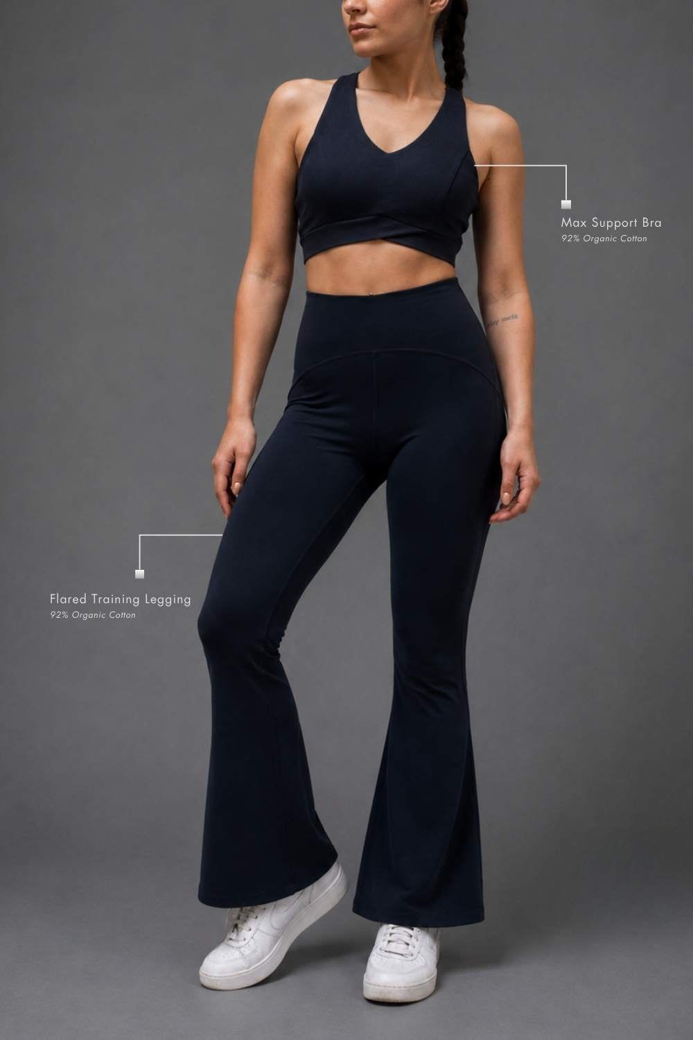Organic Cotton Max Support Bra and Flared Leggings Set (Midnight Navy)