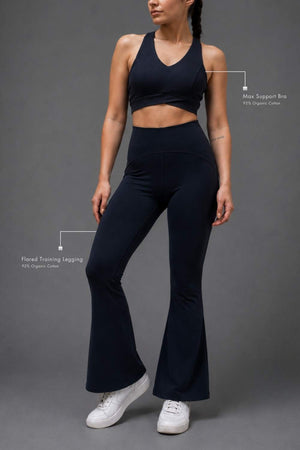 Organic Cotton Max Support Bra and Flared Leggings Set (Midnight Navy)