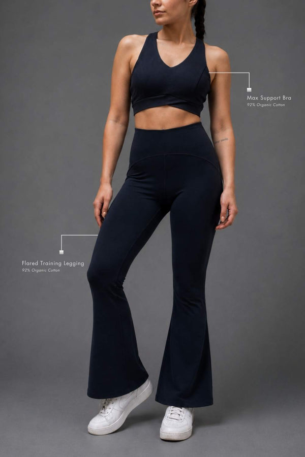 Organic Cotton Max Support Bra and Flared Leggings Set (Midnight Navy)