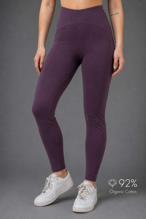 Organic Cotton Full Coverage Bra and High Waist Leggings Set (Plum)