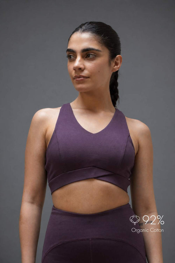 Organic Cotton Max Support Bra and Flared Leggings Set (Plum)