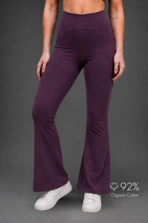 Organic Cotton Max Support Bra and Flared Leggings Set (Plum)