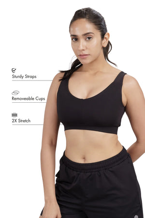 U-Neck Active Bra (Carbon Black)