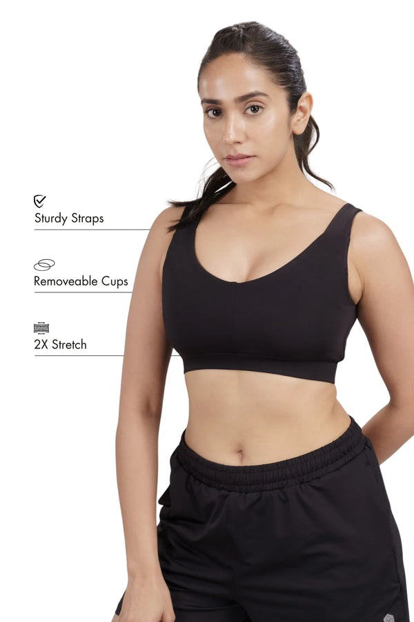 U-Neck Active Bra (Carbon Black)